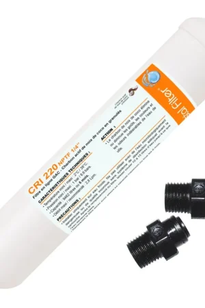 Cartouche charbon en ligne 1/4'' taraudé + raccords rapides 5mm - Crystal Filter® CRI 220 Retour Gratuit