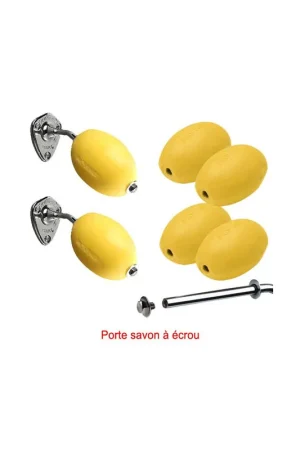 Lot 6 savons jaunes rotatifs écoliers + 2 porte-savons chromés à écrou Prix Promo