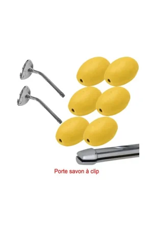 Savon jaune rotatif écolier Provendi (lot de 6) + 2 porte-savons chromés à clip Bon Plan