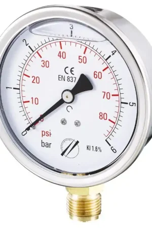Commander Vite Manomètre inox à bain glycérine Radial 0 + 25 bars 1/2" - Ø100