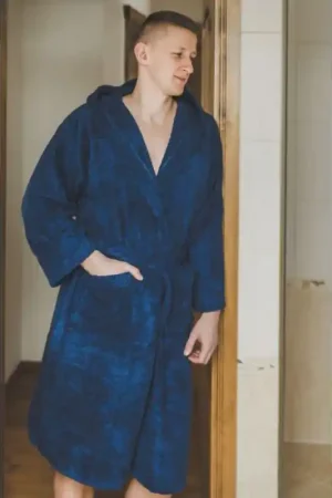 Prix Cassé Peignoir en coton à capuche, bleu