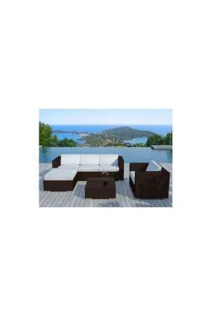 Salon de jardin design bas chocolat 5 personnes DELORM Offre Limitée